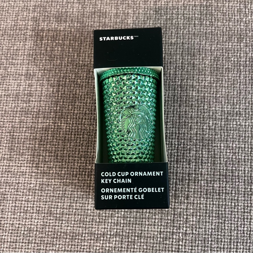 New Starbucks Green Chrome Cold Cup Christmas Ornament Key Chain Bag Charm